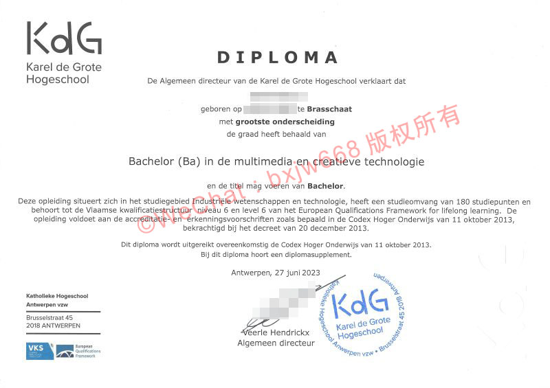 卡瑞尔·德·格罗特应用科学大学（Karel de Grote Hogeschoo）毕业证样本：数字媒体文书评测与译审避坑指南