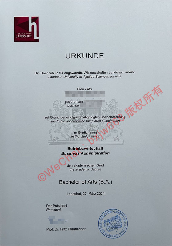 兰茨胡特应用技术大学毕业证(Hochschule Landshut diploma)