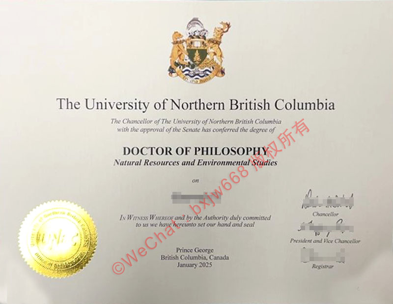 北不列颠哥伦比亚大学毕业证(The University of Northern British Columbia diploma)