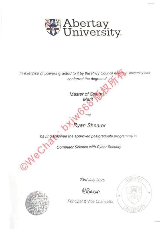 阿伯泰大学毕业证（Abertay University diploma）