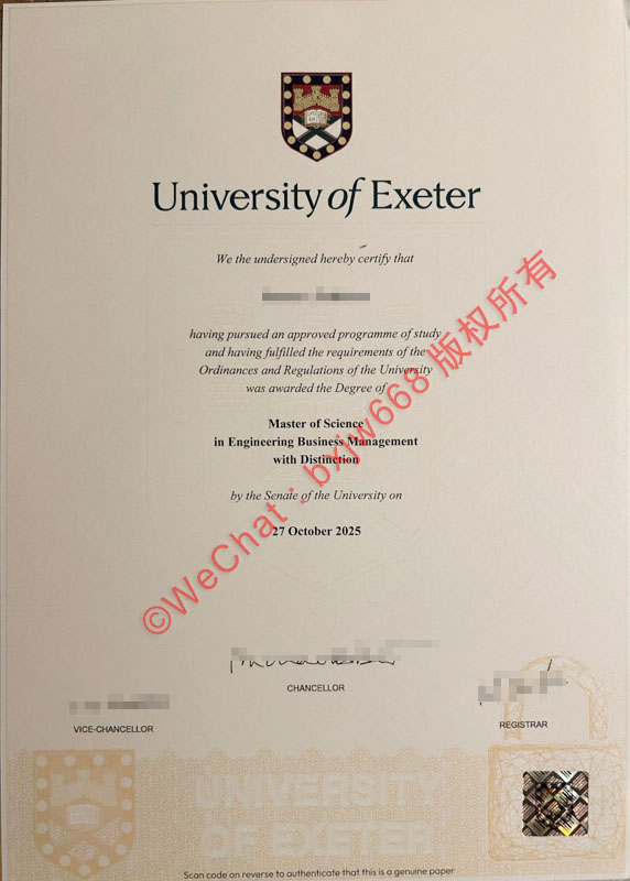 埃克塞特大学毕业证(University of Exeter diploma)