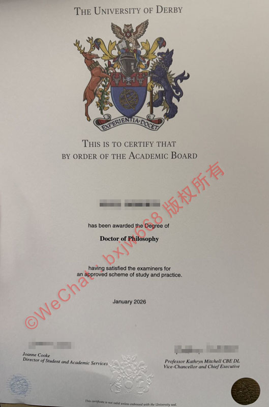 德比大学毕业证(The University of Derby diploma)