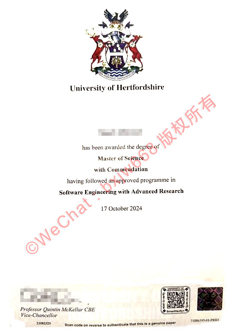 赫特福德大学毕业证(University of Hertfordshire diploma)