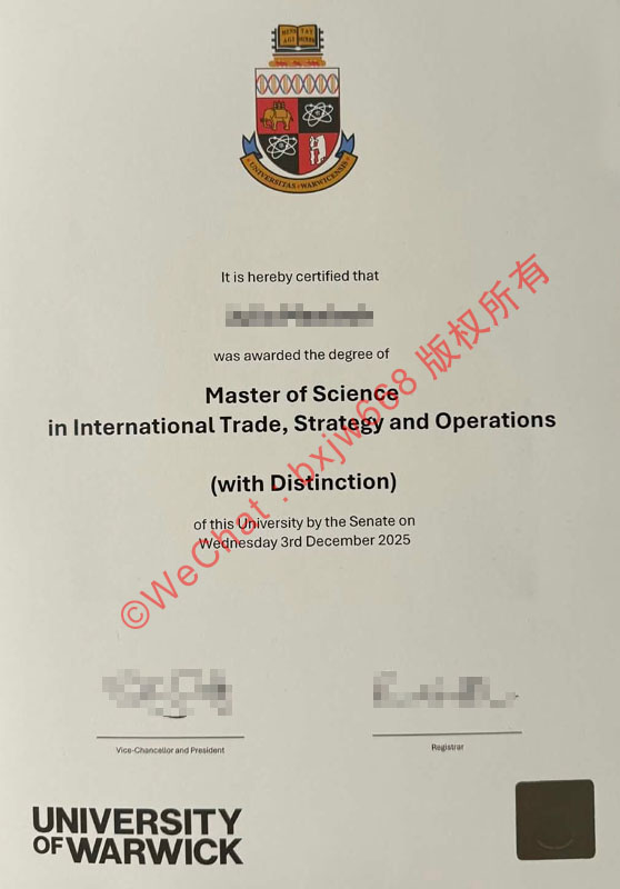 华威大学毕业证（University of Warwick diploma）