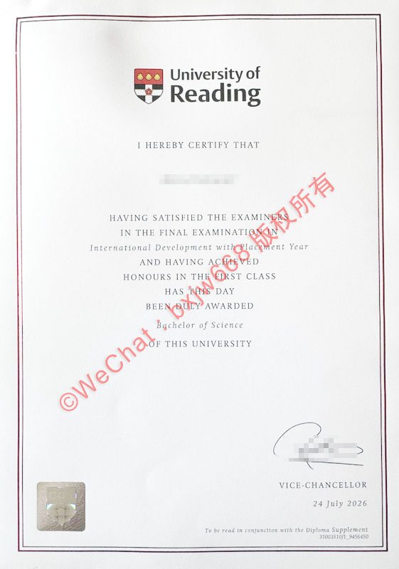 雷丁大学毕业证(University of Reading diploma / Certificate of Degree)