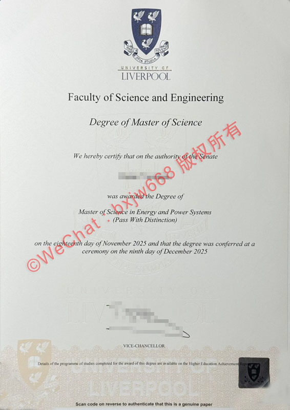 利物浦大学毕业证(University of Liverpool diploma / Certificate of Degree)