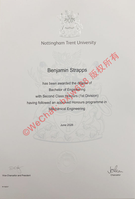 诺丁汉特伦特大学文凭防伪样本(Nottingham Trent University degree)