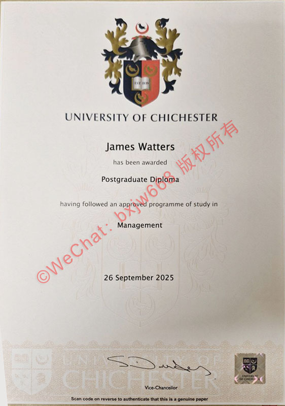 英国奇切斯特大学文凭样本(University of Chichester diploma)