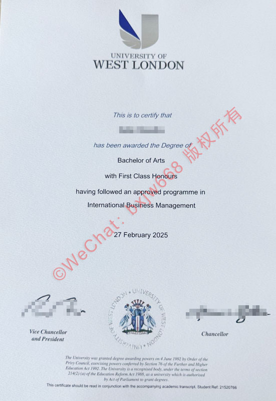 英国西伦敦大学毕业证(University of West London diploma/Certificate of Degree)
