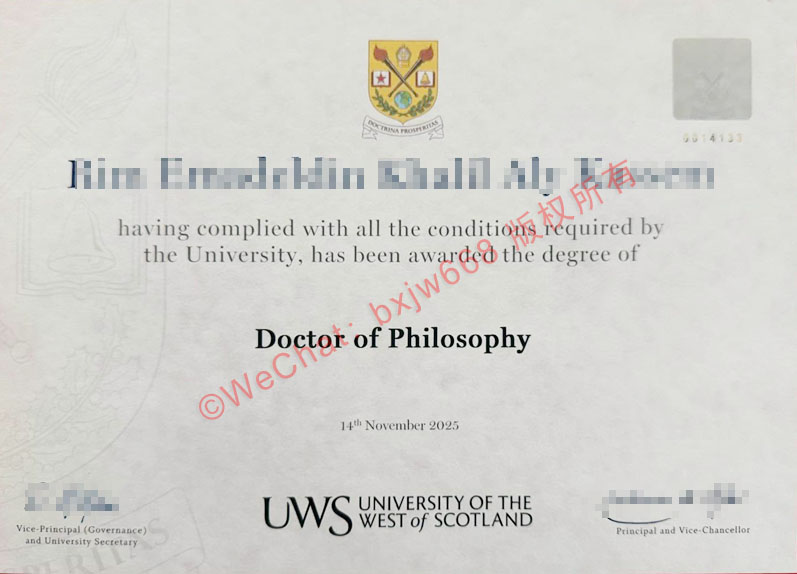 英国西苏格兰大学毕业证(University of the West of Scotland diploma/Certificate of Degree)