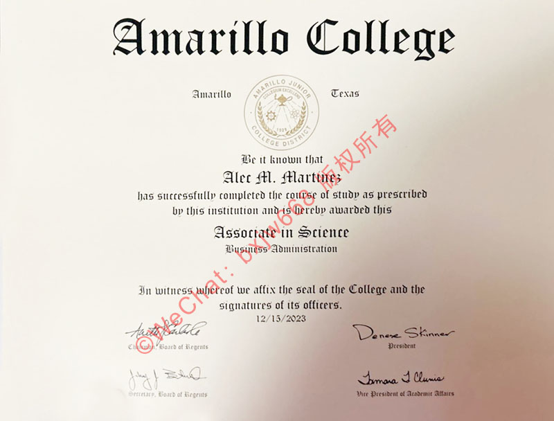 阿马里洛学院毕业证(Amarillo College diploma/Certificate of Degree)