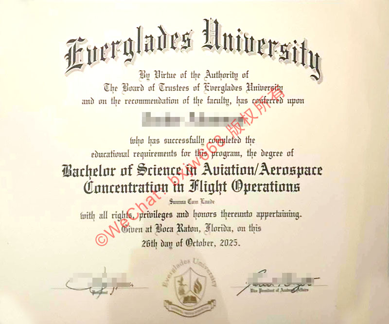 大沼泽地大学毕业证(Everglades University diploma / Certificate of Degree)版面美学特征与归国核验要点