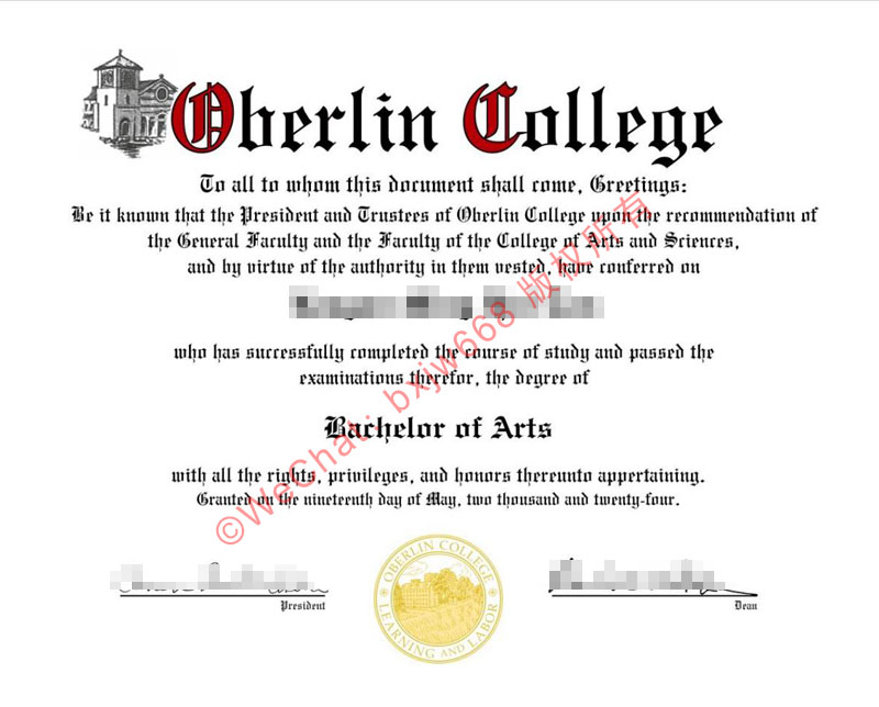 欧柏林学院毕业证(Oberlin College diploma/Certificate of Degree)学术特征与发展规划