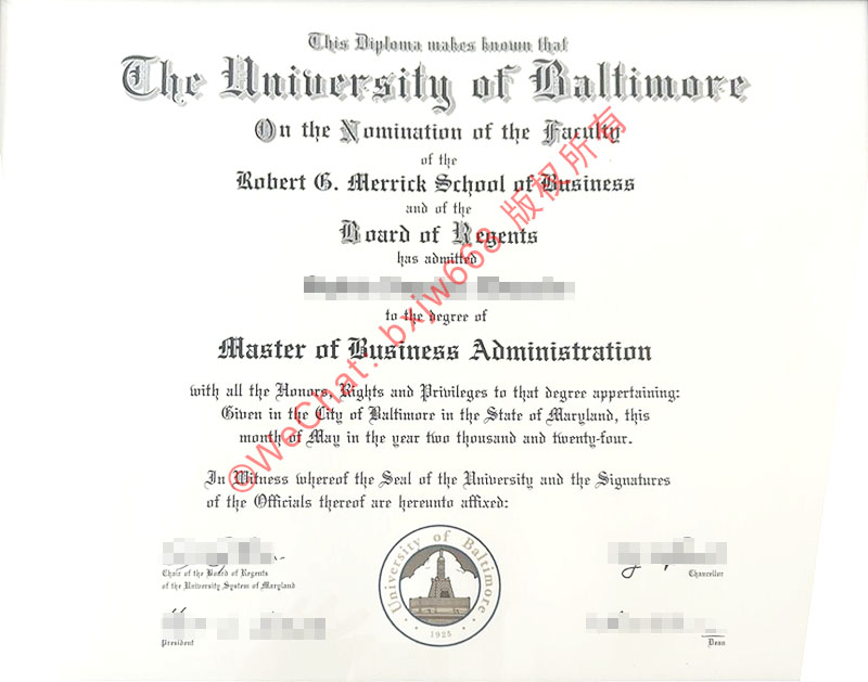 巴尔的摩大学毕业证(The University of Baltimore diploma / Certificate of Degree)Merrick商学院MBA含金量与最新留服认证防坑报告