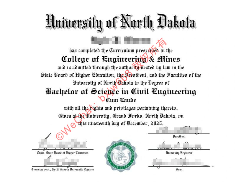 北达科他大学毕业证(University of North Dakota diploma / Certificate of Degree)