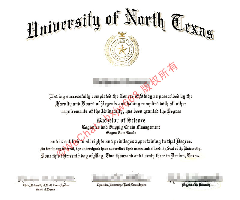 北德克萨斯大学毕业证(University of North Texas diploma / Certificate of Degree)