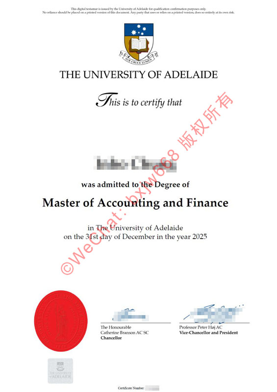 阿德莱德大学毕业证(The University of Adelaide diploma / Certificate of Degree)2026新制版防伪变动