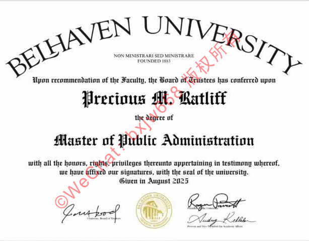 贝翰文大学毕业证(Belhaven University Diploma / Certificate of Degree)