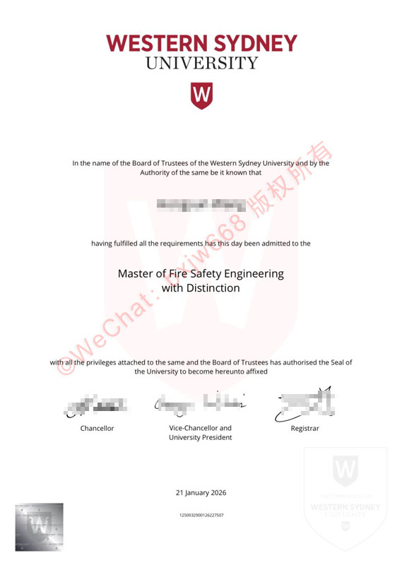 西悉尼大学毕业证(Western Sydney University Diploma / Certificate of Degree)排版特征与含金量