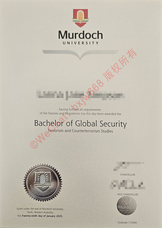 莫道克大学毕业证(Murdoch University diploma/Certificate of Degree)现代视觉与防伪美学