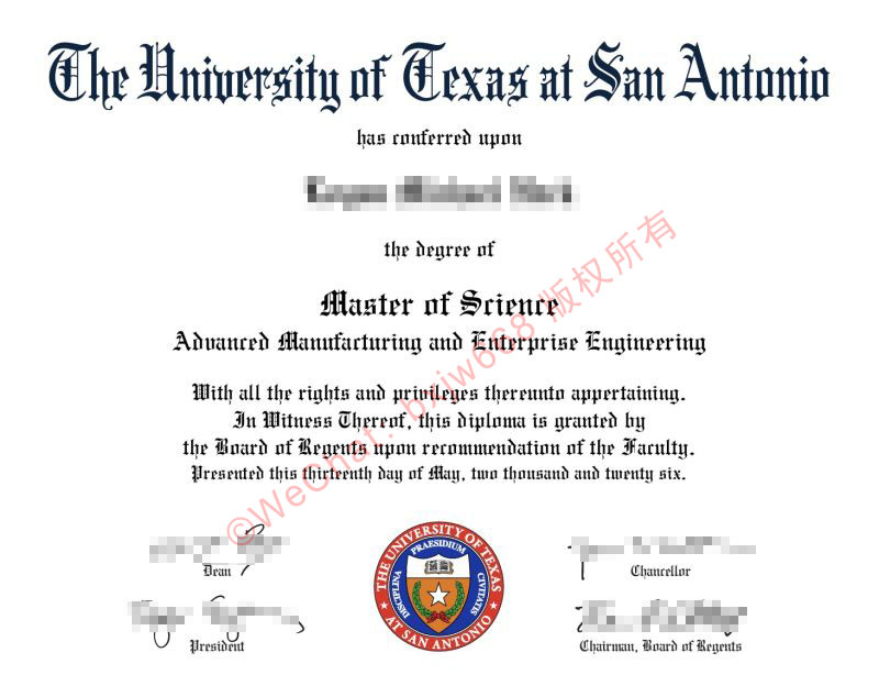 德克萨斯大学圣安东尼奥分校毕业证(UTSA Diploma / Degree Certificate)排版与防伪特征