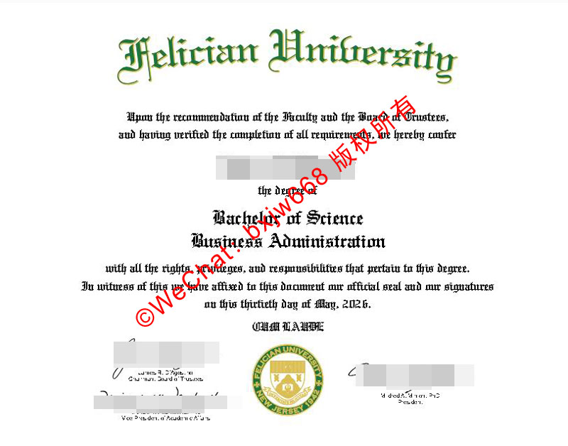 佛里森大学毕业证(Felician University Diploma / Degree Certificate)视觉设计特征