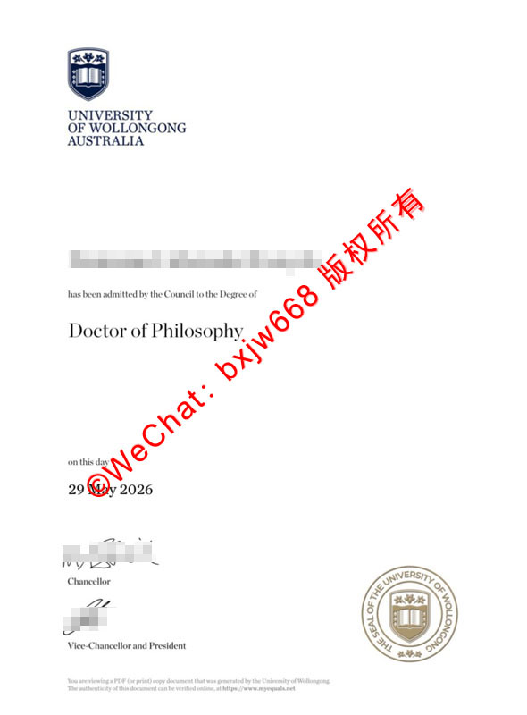 澳大利亚伍伦贡大学毕业证样本(澳洲uow学位文凭证书样式展示)