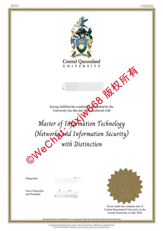澳大利亚中央昆士兰毕业证样本（澳洲CQU学历文凭证书样式）