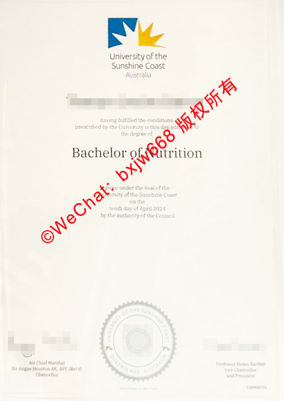 阳光海岸大学毕业证样本(澳洲UniSC学位文凭证书样式展示)