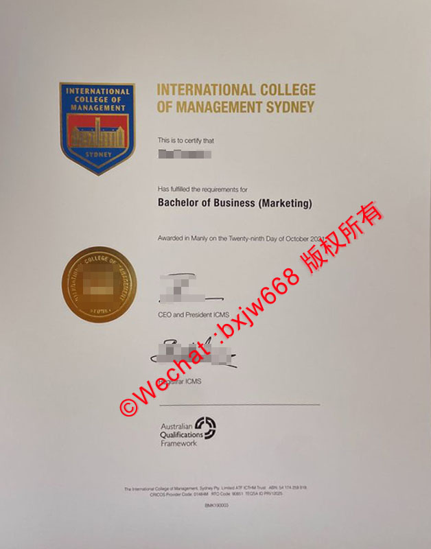澳洲悉尼国际管理学院毕业证样本(澳洲ICMS学位文凭证书样式展示)