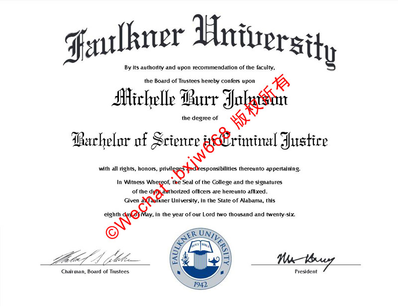 福克納大学毕业证（Faulkne